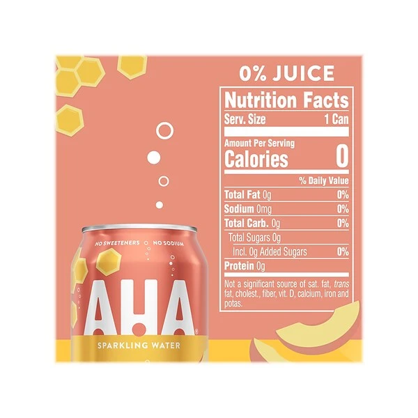 AHA Peach + Honey Sparkling Water, 12 Fl. Oz., 24 Cans/Pack (49000532562) 4 AHA Peach + Honey Sparkling Water, 12 Fl. Oz., 24 Cans/Pack (49000532562) - Image 4