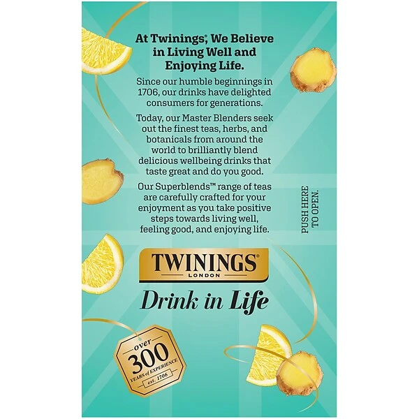 Twinings Probiotics Lemon And Ginger Herbal Tea Bags, 18/Pack (F16483) 5 Twinings Probiotics Lemon And Ginger Herbal Tea Bags, 18/Pack (F16483) - Image 5