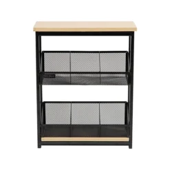 Mind Reader Network Collection 6-Compartment Wire Mesh/MDF Tea Box Organizer, Black/Light Wood (MTEABH-BLK)