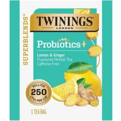 Twinings Probiotics Lemon And Ginger Herbal Tea Bags, 18/Pack (F16483)