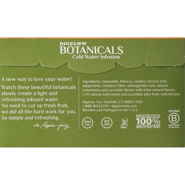 Bigelow Botanicals Decaf Watermelon Cucumber Mint Tea Bags, 18/Box (39004) 1 Bigelow Botanicals Decaf Watermelon Cucumber Mint Tea Bags, 18/Box (39004)