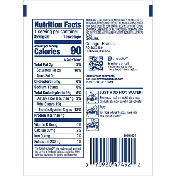 Swiss Miss Marshmallows Cocoa, 0.73 Oz., 50/Box (GOV47492) 5 Swiss Miss Marshmallows Cocoa, 0.73 Oz., 50/Box (GOV47492) - Image 5