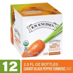 RWK Carrot Black Pepper Turmeric Shots, No Sugar Added, 2.5 Oz., 12 Bottles/Pack (307-00335)