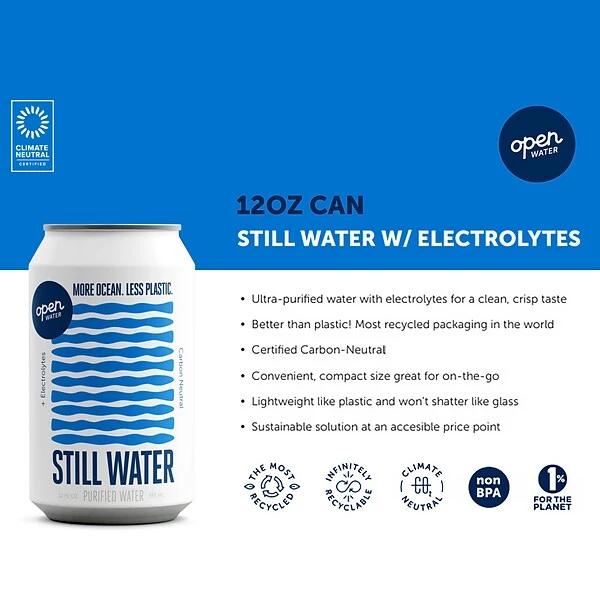 Open Water Still Canned Water With Electrolytes, 12oz, Case Of 12 (343-00002) 2 Open Water Still Canned Water With Electrolytes, 12oz, Case Of 12 (343-00002) - Image 2