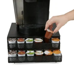 Mind Reader 72 Capacity Double K-Cup Storage Tray With Flower Pattern Metal Mesh, Black (DBMTRAY-BLK)