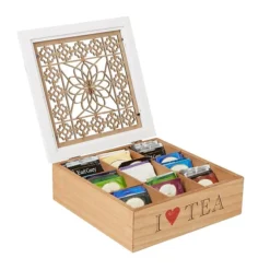 Mind Reader Tea Box Storage Holder With Wood Floral Pattern, Brown (TEABOX-BRN) -Bigelowining Shop sp169020390 s7