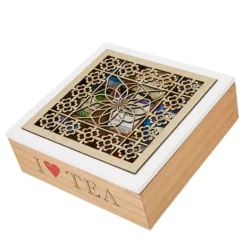 Mind Reader Tea Box Storage Holder With Wood Floral Pattern, Brown (TEABOX-BRN) -Bigelowining Shop sp169020394 s7