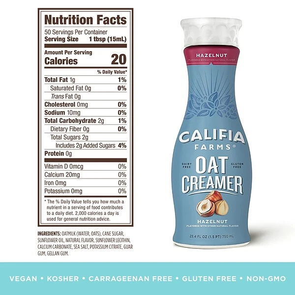 Califia Farms Hazelnut And Vanilla Dairy Free Liquid Creamer 25.4 Oz., 2/Pack (600-00282) 2 Califia Farms Hazelnut And Vanilla Dairy Free Liquid Creamer 25.4 Oz., 2/Pack (600-00282) - Image 2