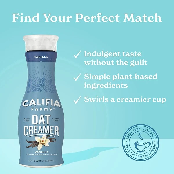 Califia Farms Hazelnut And Vanilla Dairy Free Liquid Creamer 25.4 Oz., 2/Pack (600-00282) 4 Califia Farms Hazelnut And Vanilla Dairy Free Liquid Creamer 25.4 Oz., 2/Pack (600-00282) - Image 4