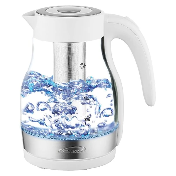 Brentwood Cordless Glass Electric Kettle With Tea Infuser And Swivel Base, 1.79-Qt., White (KT-1962W) 1 Brentwood Cordless Glass Electric Kettle With Tea Infuser And Swivel Base, 1.79-Qt., White (KT-1962W)