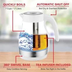 Brentwood Cordless Glass Electric Kettle With Tea Infuser And Swivel Base, 1.79-Qt., White (KT-1962W) 8 Brentwood Cordless Glass Electric Kettle With Tea Infuser And Swivel Base, 1.79-Qt., White (KT-1962W) -Bigelowining Shop sp182063196 s7