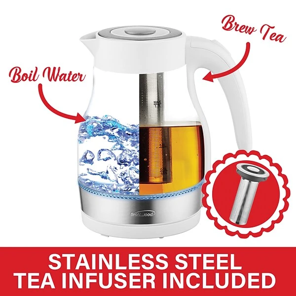 Brentwood Cordless Glass Electric Kettle With Tea Infuser And Swivel Base, 1.79-Qt., White (KT-1962W) 3 Brentwood Cordless Glass Electric Kettle With Tea Infuser And Swivel Base, 1.79-Qt., White (KT-1962W) - Image 3