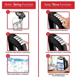 Brentwood Cordless Digital Glass Electric Kettle With 6 Precise Temperature Presets & Swivel Base, 1.79-Qt., (KT-1982DBK) -Bigelowining Shop sp182063206 s7