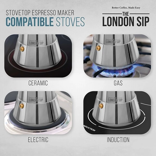 THE LONDON SIP 10-Cups Induction Stovetop Espresso Maker, Silver (EM10S) 3 THE LONDON SIP 10-Cups Induction Stovetop Espresso Maker, Silver (EM10S) - Image 3