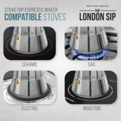THE LONDON SIP 3-Cups Induction Stovetop Espresso Maker, Silver (EM3S) -Bigelowining Shop sp187221391 s7