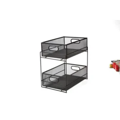 Mind Reader 2 Tier Metal Mesh Storage Baskets Organizer, Home, Office, Kitchen, Bathroom, Black (CABASK2T-BLK) -Bigelowining Shop sp23414818 s7