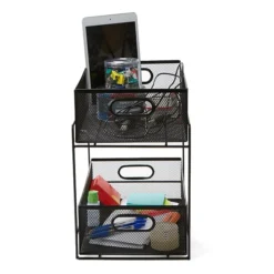 Mind Reader 2 Tier Metal Mesh Storage Baskets Organizer, Home, Office, Kitchen, Bathroom, Black (CABASK2T-BLK) -Bigelowining Shop sp23414820 s7