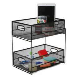 Mind Reader 2 Tier Metal Mesh Storage Baskets Organizer, Home, Office, Kitchen, Bathroom, Black (CABASK2T-BLK) -Bigelowining Shop sp23414821 s7