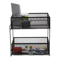 Mind Reader 2 Tier Metal Mesh Storage Baskets Organizer, Home, Office, Kitchen, Bathroom, Black (CABASK2T-BLK) -Bigelowining Shop sp23414823 s7