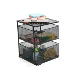 Mind Reader Rotating All Purpose 2 Tier Shelf, Basket Drawers With Magnets, Black (KMAG2T-BLK) -Bigelowining Shop sp23414843 s7
