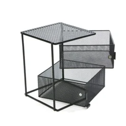 Mind Reader Rotating All Purpose 2 Tier Shelf, Basket Drawers With Magnets, Black (KMAG2T-BLK) -Bigelowining Shop sp23414847 s7