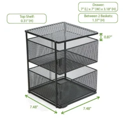 Mind Reader Rotating All Purpose 2 Tier Shelf, Basket Drawers With Magnets, Black (KMAG2T-BLK) -Bigelowining Shop sp23414848 s7