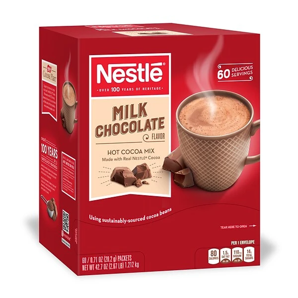 Nestlé® Nestle Milk Chocolate Hot Cocoa, 0.71 Oz., 60/Box (NES26791) 1 Nestlé® Nestle Milk Chocolate Hot Cocoa, 0.71 Oz., 60/Box (NES26791)