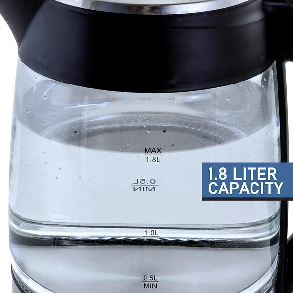 Mega Chef Glass/Stainless Steel Electric Tea Kettle, 1.8 Liter, Black/Silver (93596270M) 4 Mega Chef Glass/Stainless Steel Electric Tea Kettle, 1.8 Liter, Black/Silver (93596270M) - Image 4