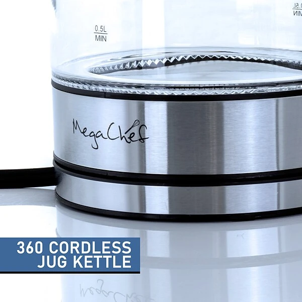 Mega Chef Glass/Stainless Steel Electric Tea Kettle, 1.8 Liter, Black/Silver (93596270M) 5 Mega Chef Glass/Stainless Steel Electric Tea Kettle, 1.8 Liter, Black/Silver (93596270M) - Image 5