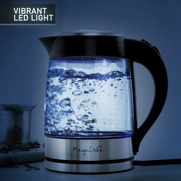 Mega Chef Glass/Stainless Steel Electric Tea Kettle, 1.8 Liter, Black/Silver (93596270M) 6 Mega Chef Glass/Stainless Steel Electric Tea Kettle, 1.8 Liter, Black/Silver (93596270M) - Image 6